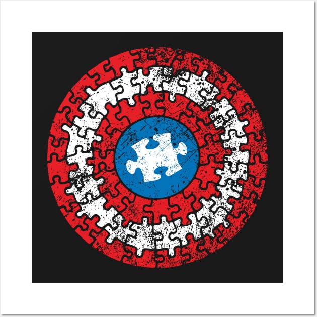 Autistic Superhero Shield Autism Awareness Puzzle Pieces Wall Art by Xeire